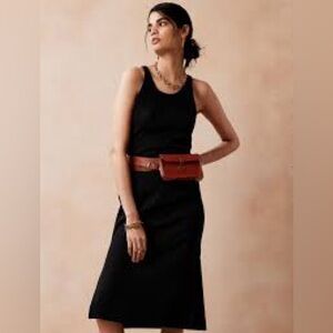 Banana Republic Ribbed Knit Racerback Tank Dress, Midi Length, Black Size S